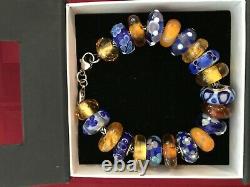 002 TROLLBEADS BRACELET Blue and Gold Theme, 21 Beads, 7.9 Bracelet (withClasp)