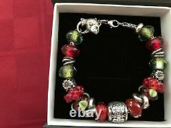 012 TROLLBEADS BRACELET Reds and Greens Theme, 19 Beads, 8.3 Bracelet (withClasp)