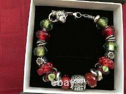 012 TROLLBEADS BRACELET Reds and Greens Theme, 19 Beads, 8.3 Bracelet (withClasp)