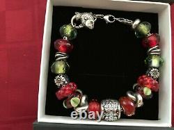 012 TROLLBEADS BRACELET Reds and Greens Theme, 19 Beads, 8.3 Bracelet (withClasp)