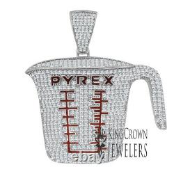 10K White Gold On Real Silver Diamond Pyrex Measuring Glass Cup Pendant Charm