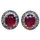 10 X 11 Mm. Red Heated-ruby & Fancy-sapphire Earrings 925 Sterling Silver