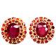 10 X 12 Mm. Oval Red -ruby & Sapphire Earrings 925 Sterling Silver