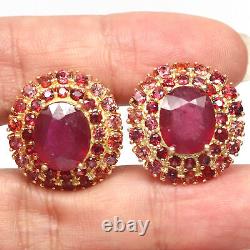 10 X 12 MM. Oval Red -Ruby & Sapphire Earrings 925 Sterling Silver