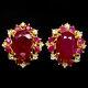 10 X 15 Mm Red With Pink Heated-ruby & White Cambodia-zircon Earrings 925 Silver