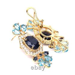11 X 13 MM Blue Heated-Sapphire & Blue With Swiss-Blue Topaz Earrings 925 Silver