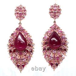 11 X 15 MM. Red Heated-Ruby & Pink Sapphire Drop-Earrings 925 Sterling Silver