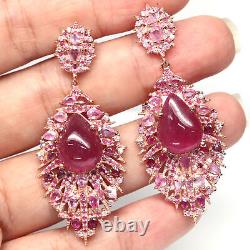 11 X 15 MM. Red Heated-Ruby & Pink Sapphire Drop-Earrings 925 Sterling Silver
