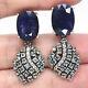 11 X 16 Mm. Oval With Round Blue Heated-sapphire & Zircon Earrings 925 Silver