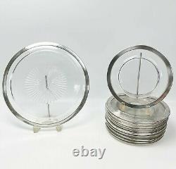 12 American Sterling Silver Overlay Glass Dessert Plates + 1 Large Serving Plate