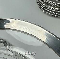 12 American Sterling Silver Overlay Glass Dessert Plates + 1 Large Serving Plate