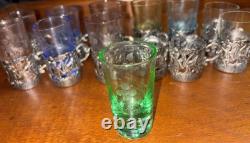 12 Antique Sterling Silver Glass Tea Cup Holders 9 withoriginal Crystal Liners