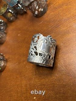 12 Antique Sterling Silver Glass Tea Cup Holders 9 withoriginal Crystal Liners