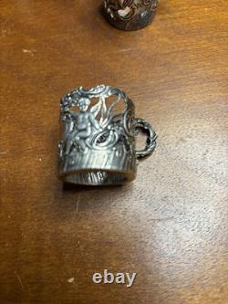 12 Antique Sterling Silver Glass Tea Cup Holders 9 withoriginal Crystal Liners
