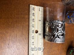 12 Antique Sterling Silver Glass Tea Cup Holders 9 withoriginal Crystal Liners