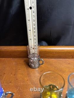 12 Antique Sterling Silver Glass Tea Cup Holders 9 withoriginal Crystal Liners