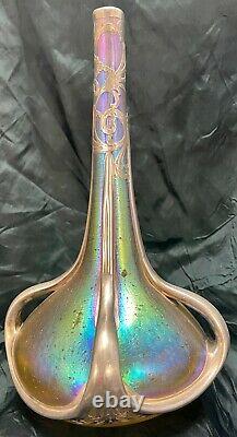 12 Signed Loetz Austria Candia Silberiris Vase Alvin Sterling Silver Overlay