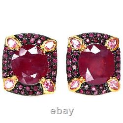 12 X 13 MM Oval With Round Red Heated Ruby & Pink Tourmaline Earrings 925 Silver