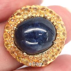 12 X 14 MM. Blue With Yellow Heated-Sapphire Ring 925 Sterling Silver Size 9.25