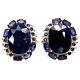 12 X 15 Mm. Oval With Round Blue Heated-sapphire & Iolite Earrings 925 Silver