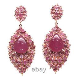 12 X 15 MM. Red Heated-Ruby & Pink Sapphire Drop Earrings 925 Sterling Silver