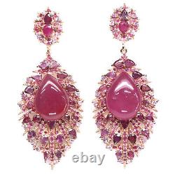 12 X 16 MM. Red Heated-Ruby & Pink Sapphire Drop-Earrings 925 Sterling Silver