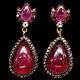 12 X 19 Mm. Pear Cabochon Red Heated Rouby Sapphire & Zircon Earrings 925 Silver
