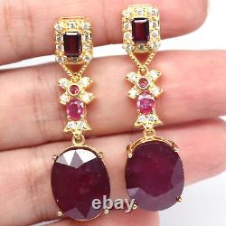 13 X 16 MM. Oval Red Heated-Ruby Rhodolite-Garnet & Zircon Earrings 925 Silver