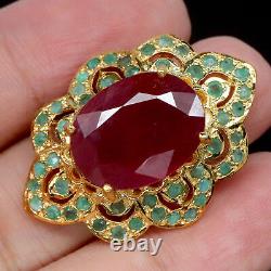 13 X 17 MM. Oval Red Heated Ruby & Green Unheated Emerald Ring 925 Silver