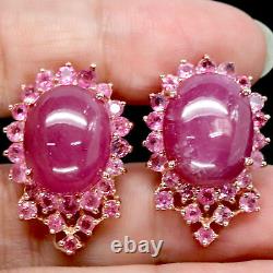 13 X 17 MM. Pink Heated Ruby With Sapphire Earrings 925 Sterling Silver