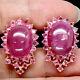 13 X 17 Mm. Pink Heated Ruby With Sapphire Earrings 925 Sterling Silver