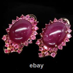 13 X 17 MM. Pink Heated Ruby With Sapphire Earrings 925 Sterling Silver
