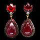 13 X 20 Mm. Pear Cabochon Red Heated Ruby, Topaz & Zircon Earrings 925 Silver