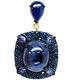 14 X 16 Mm. Oval Cabochon & Round Blue Heated Sapphire Pendant 925 Silver