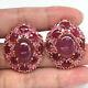 14 X 17 Mm. Oval Cabochon Red Heated Ruby & Pink Sapphire Earrings 925 Silver