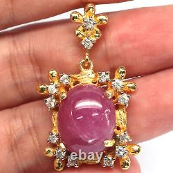 14 X 18 MM. Oval Cabochon Red Heated Ruby & White Zircon Pnednat 925 Silver