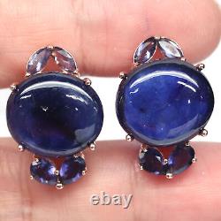 15 X 17 MM. Blue Heated-Sapphire & Unheated-Iolite Earrings 925 Sterling Silver