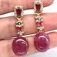 15 X 17 Mm. Cabochon Red Heated-ruby & White Cambodia-zircon Earrings 925 Silver