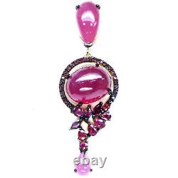 15 X 19 MM. Oval-Cabochon Red Heated Ruby Long Pendant 925 Sterling Silver
