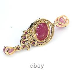 15 X 19 MM. Oval-Cabochon Red Heated Ruby Long Pendant 925 Sterling Silver