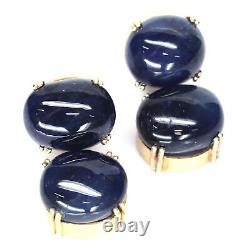 16 X 18 MM. Cabochon Blue Heated-Sapphire Drop Earrings 925 Sterling Silver