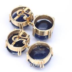 16 X 18 MM. Cabochon Blue Heated-Sapphire Drop Earrings 925 Sterling Silver