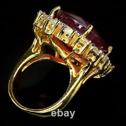 16 X 19 MM. Oval Red Heated Ruby & White Topaz Ring 925 Sterling Silver