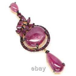 16 X 20 MM. Oval Cabochon Red With Pink Heated Ruby Pendant 925 Sterling Silver