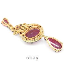 16 X 20 MM. Oval Cabochon Red With Pink Heated Ruby Pendant 925 Sterling Silver