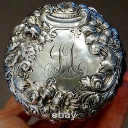 1800's Antique STERLING SILVER English CUT GLASS Bath Salts DRESSER JAR