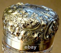 1800's Antique STERLING SILVER English CUT GLASS Bath Salts DRESSER JAR