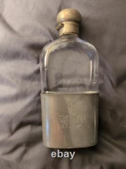 1887 William Summers London Sterling Silver Glass Hip Flask Cup Victorian