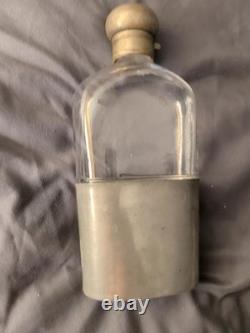 1887 William Summers London Sterling Silver Glass Hip Flask Cup Victorian