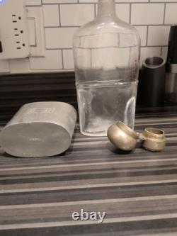 1887 William Summers London Sterling Silver Glass Hip Flask Cup Victorian